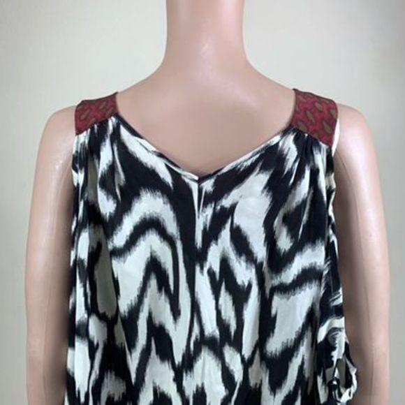 Gemma Women’s Sz Medium Black Abstract Design  100% Silk Scoop Neck Mini Dress - Picture 5 of 10